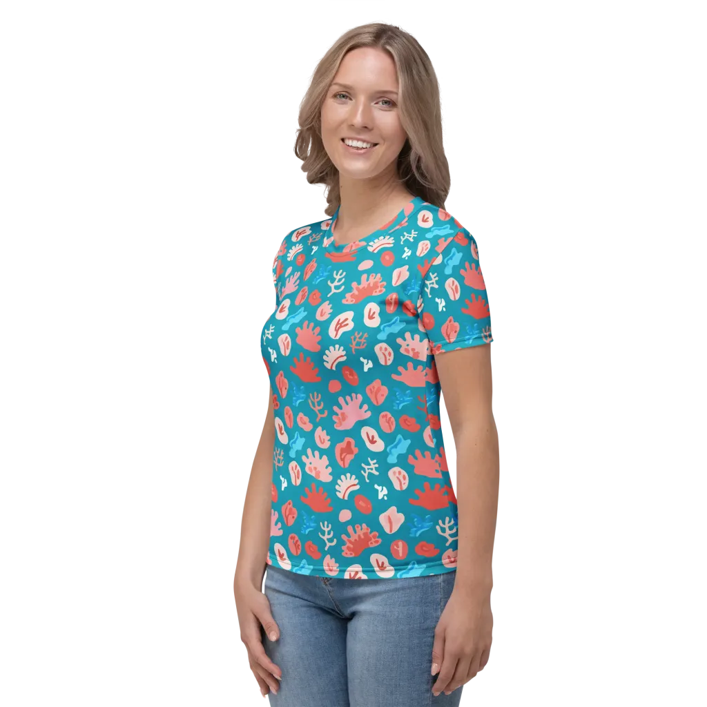 Teal Tidepool on Women's Crew Neck T-Shirt — Left