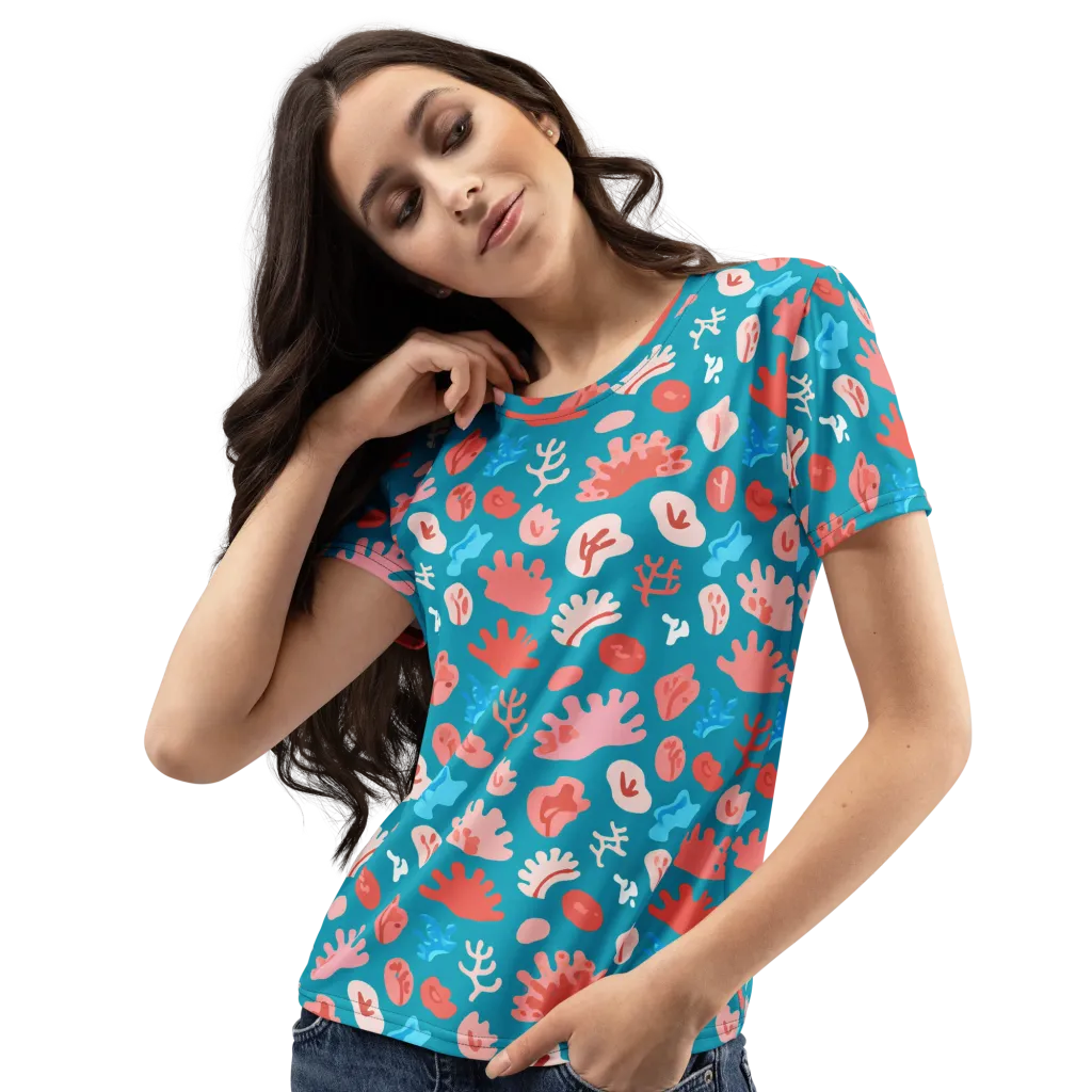 Teal Tidepool on Women's Crew Neck T-Shirt — Left Front