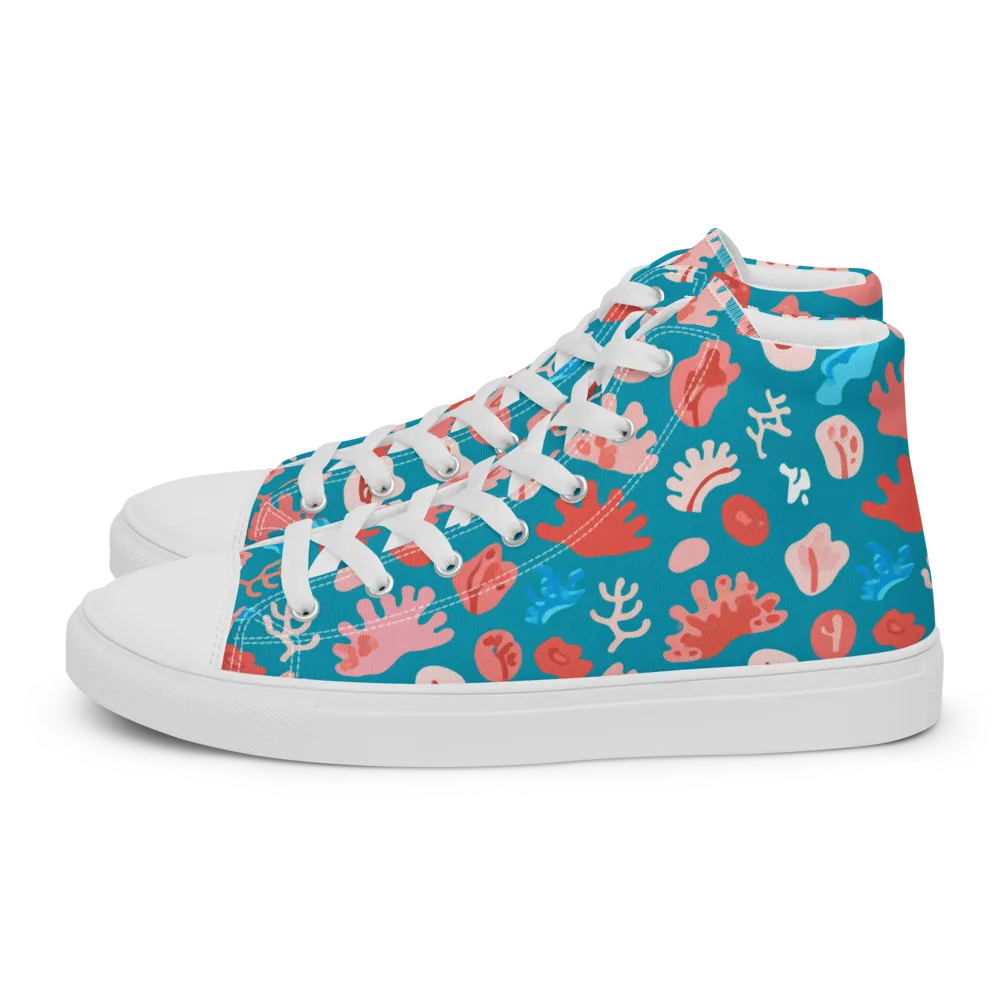 Teal Tidepool on Women's High Top Canvas Shoes — Left