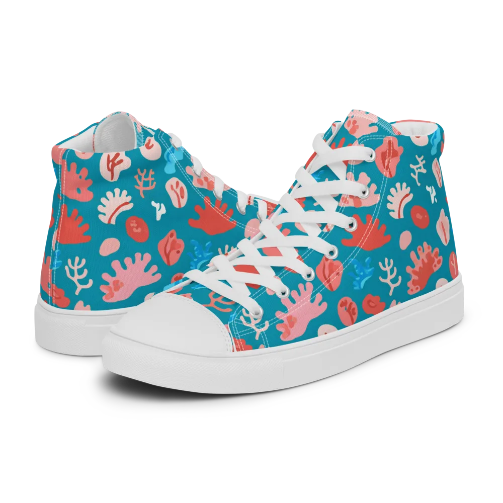 Teal Tidepool on Women's High Top Canvas Shoes — Left