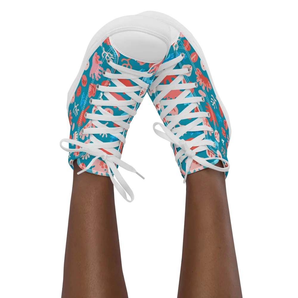 Teal Tidepool on Women's High Top Canvas Shoes — Front