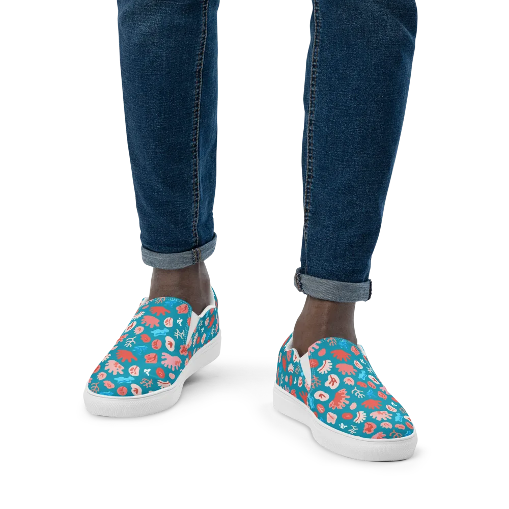 Teal Tidepool on Men's Slip-On Canvas Shoes — Front