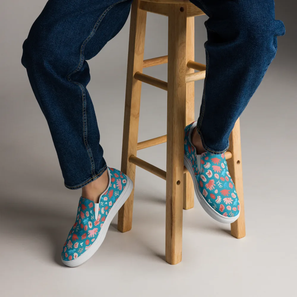 Teal Tidepool on Men's Slip-On Canvas Shoes — Front