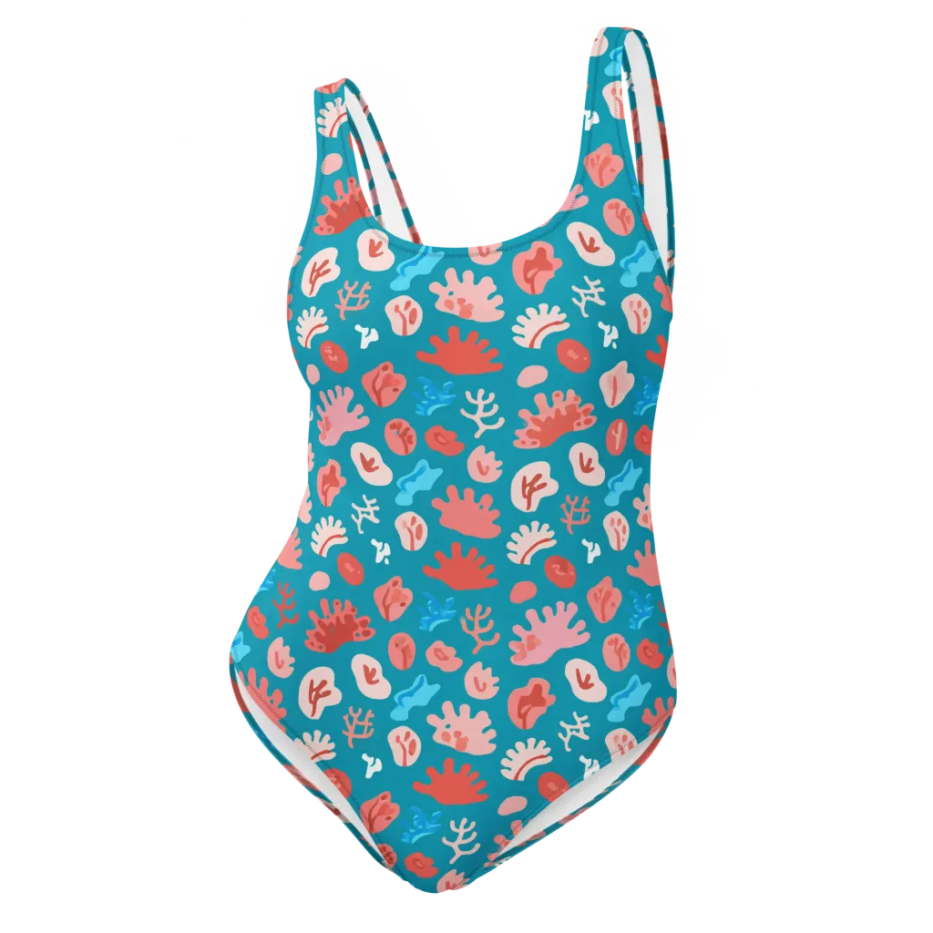 Teal Tidepool on One-Piece Swimsuit — Front