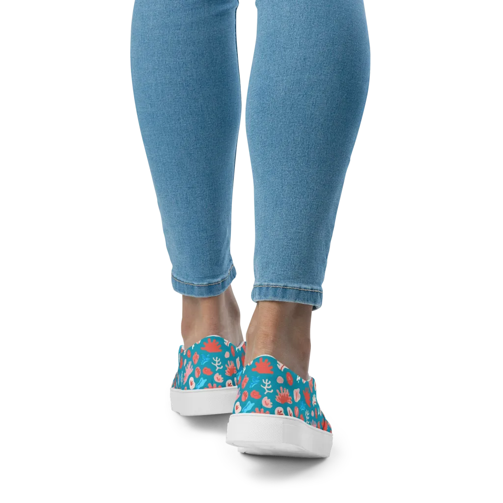 Teal Tidepool on Women's Slip-On Canvas Shoes — Back