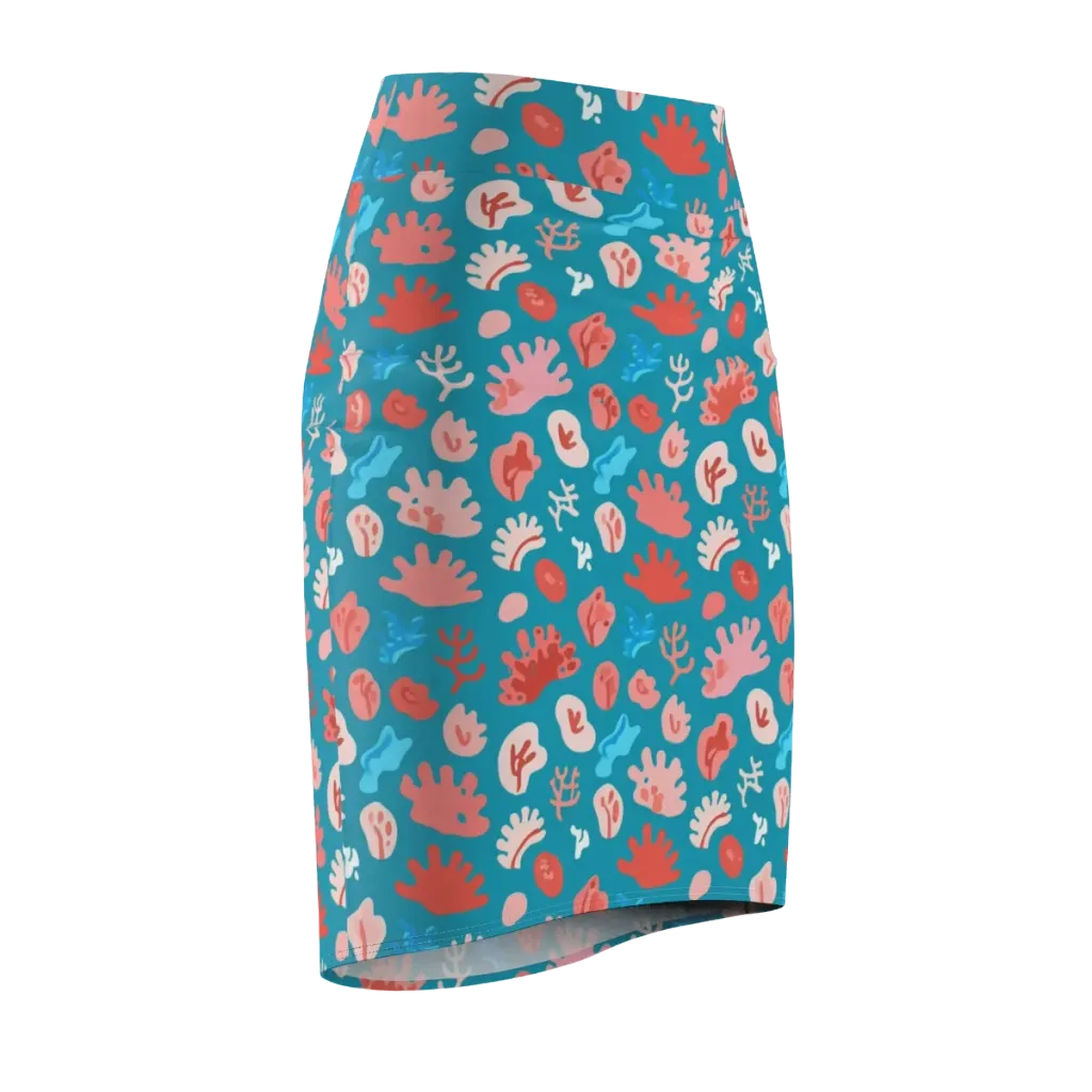 Teal Tidepool on Pencil Skirt — Front Side