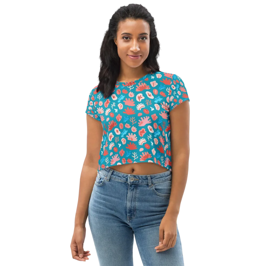 Teal Tidepool on Crop Tee — Front