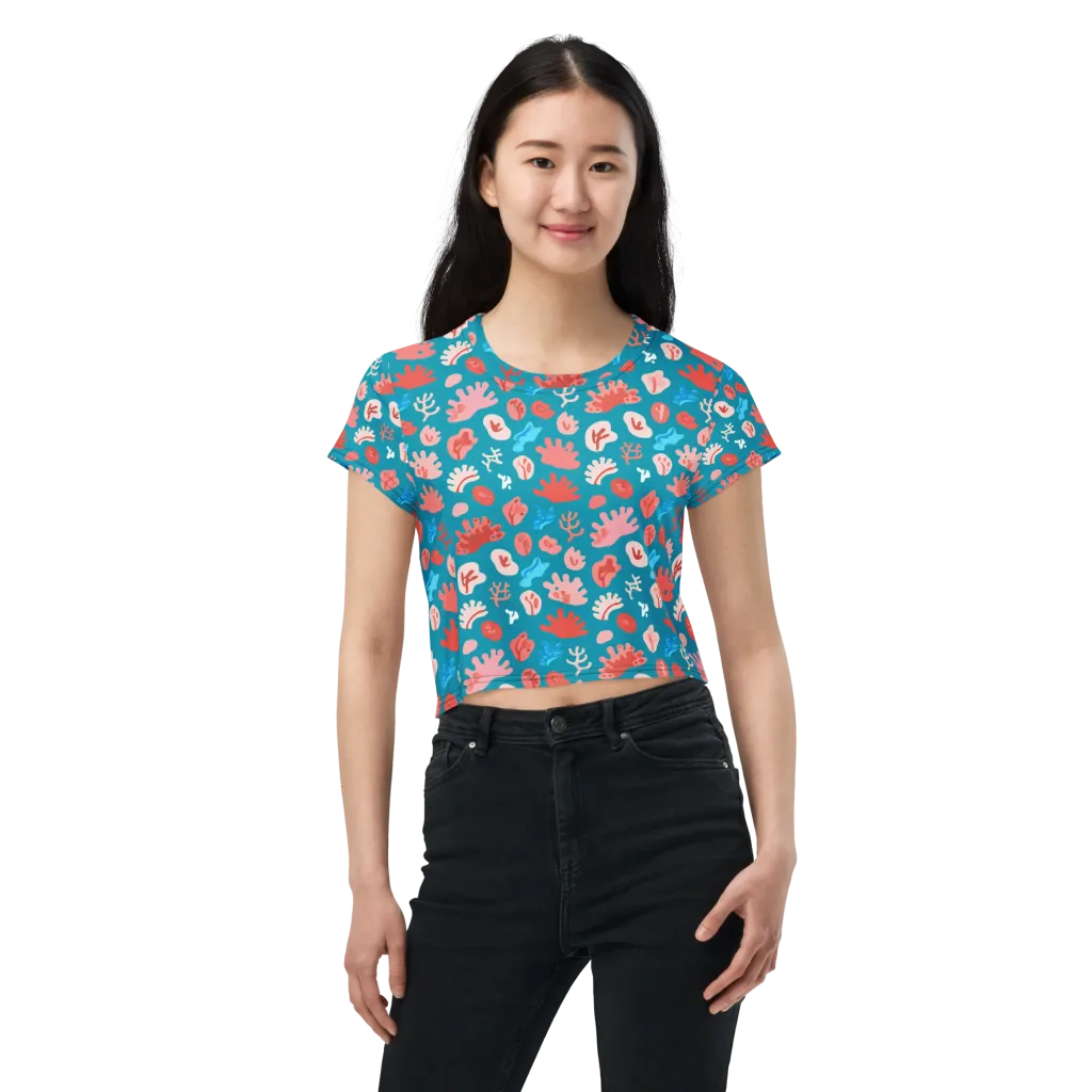 Teal Tidepool on Crop Tee — Front
