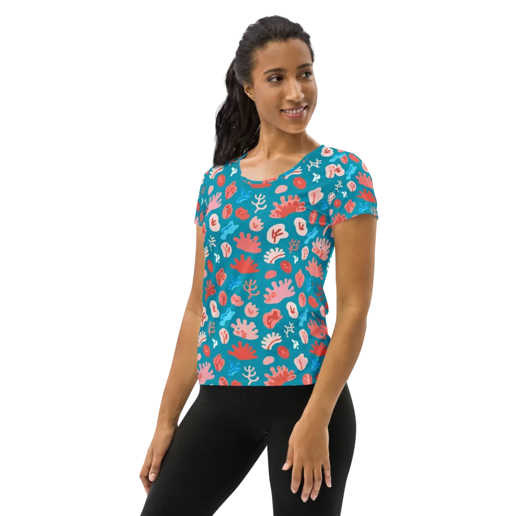 Teal Tidepool on Women's Athletic T-Shirt — Left