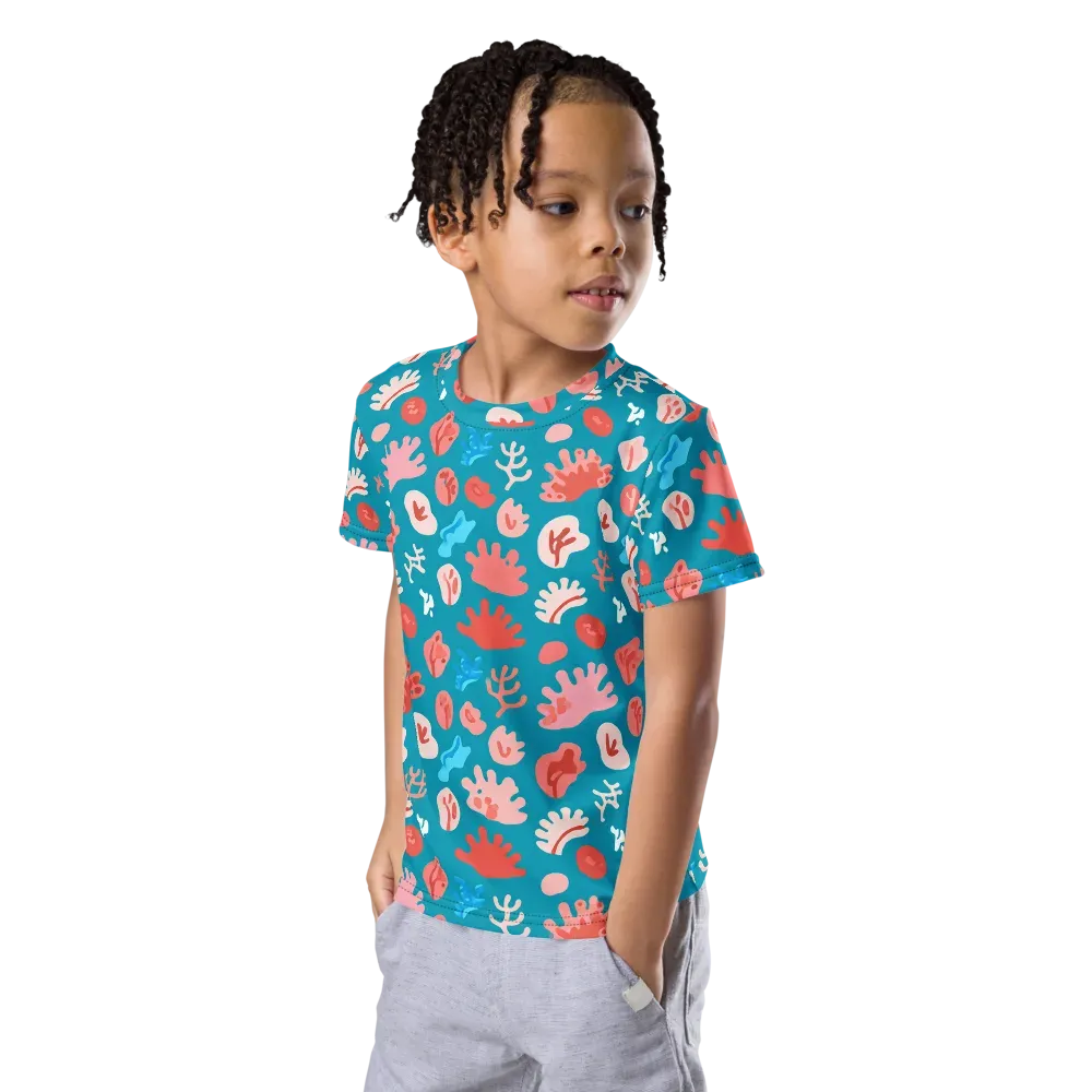 Teal Tidepool on Kids Crew Neck T-Shirt — Left Front