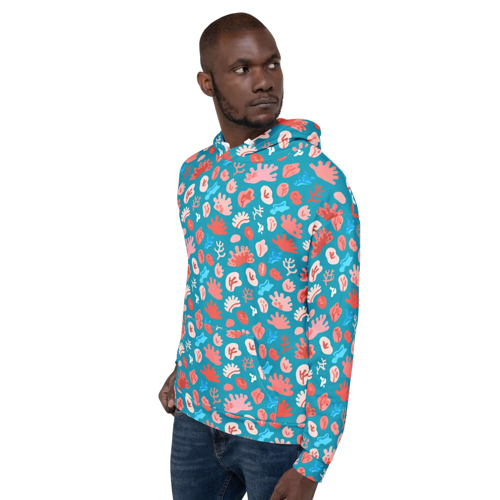 Teal Tidepool on Hoodie — Left