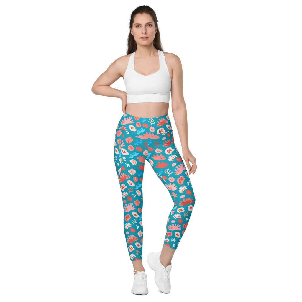 Teal Tidepool on Leggings with Pockets — Front
