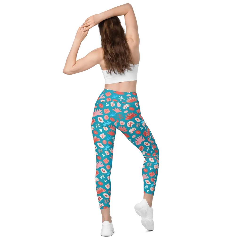 Teal Tidepool on Leggings with Pockets — Back