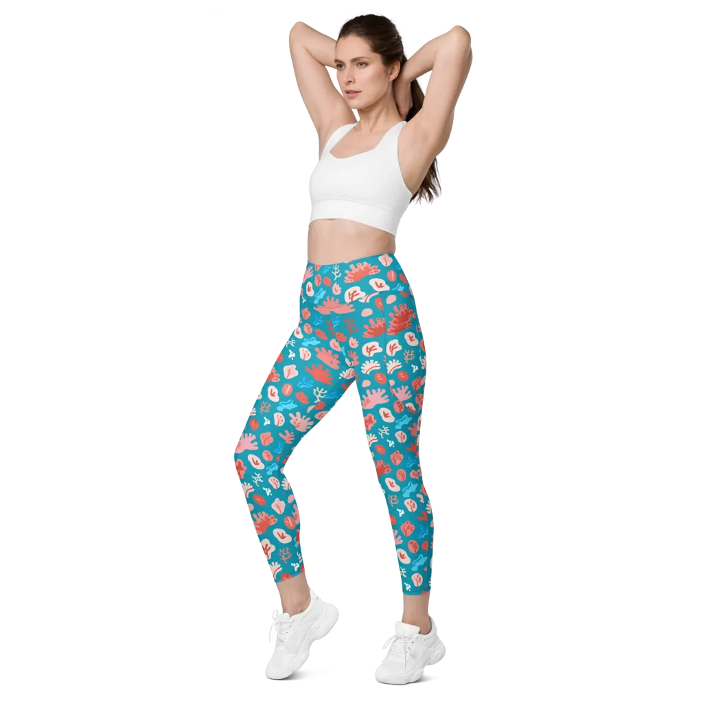 Teal Tidepool on Leggings with Pockets — Left Front