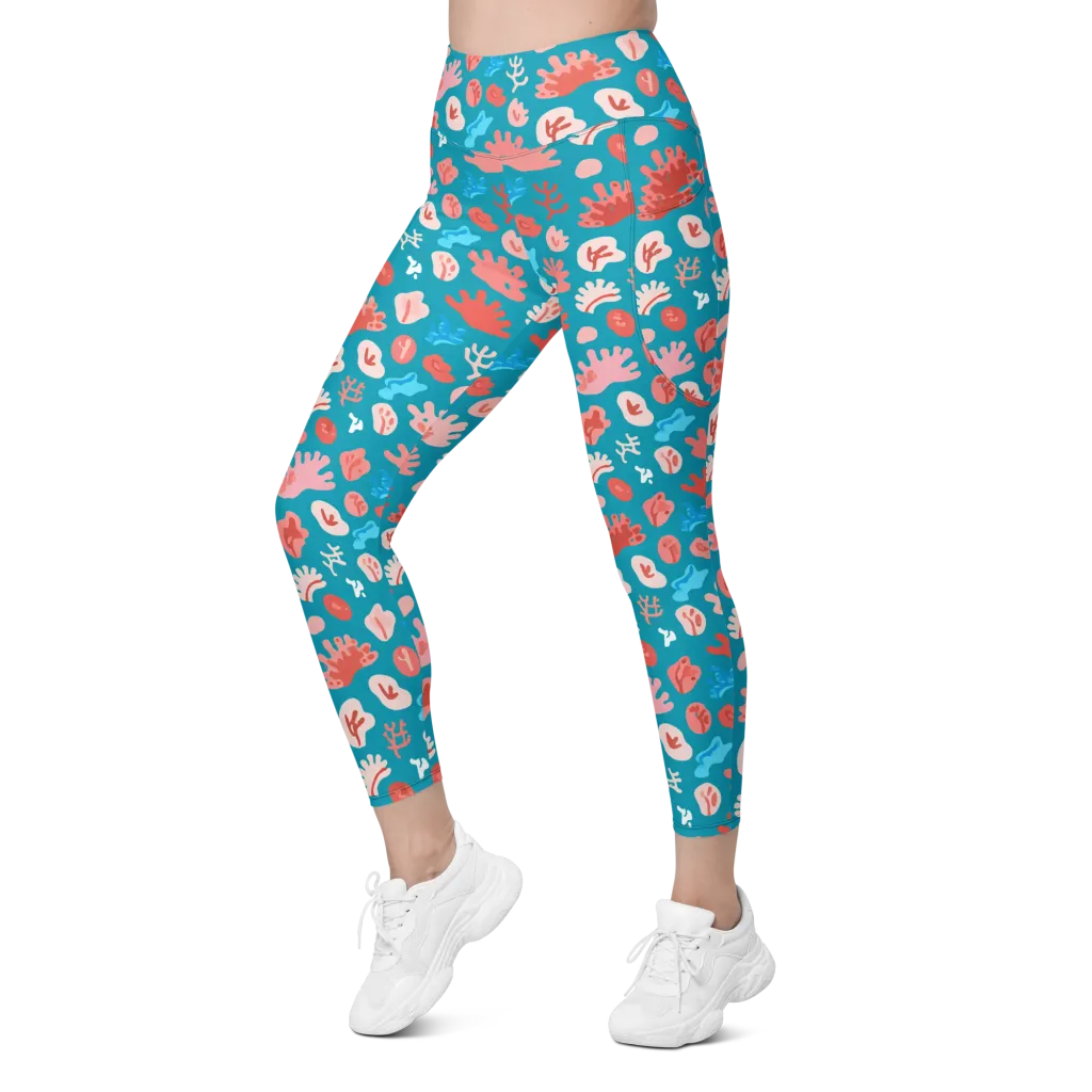 Teal Tidepool on Leggings with Pockets — Left Front