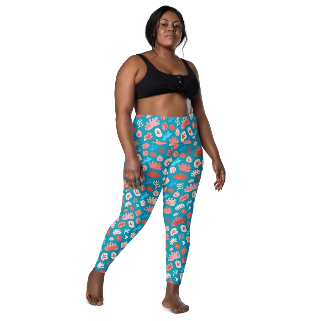 Teal Tidepool on Leggings with Pockets — Front