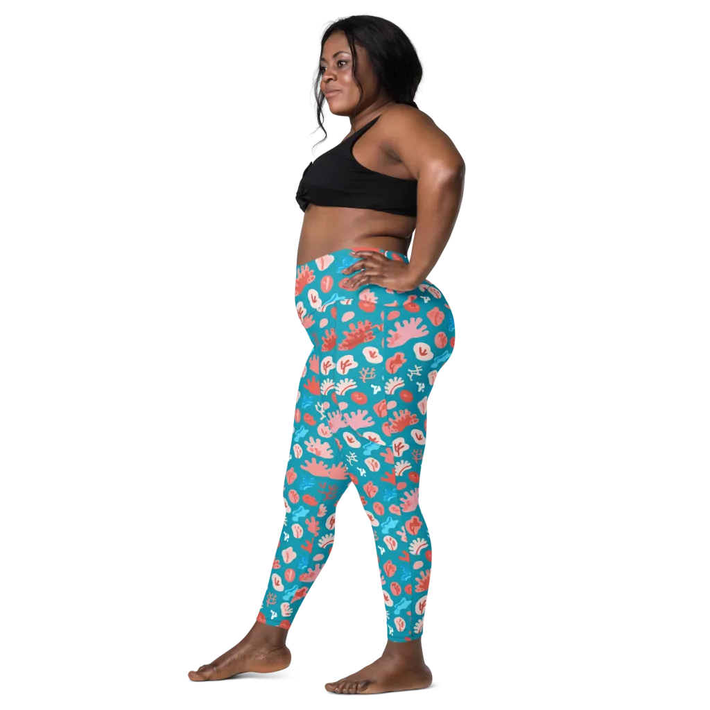 Teal Tidepool on Leggings with Pockets — Left