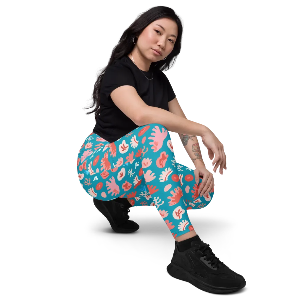 Teal Tidepool on Leggings with Pockets — Right Front