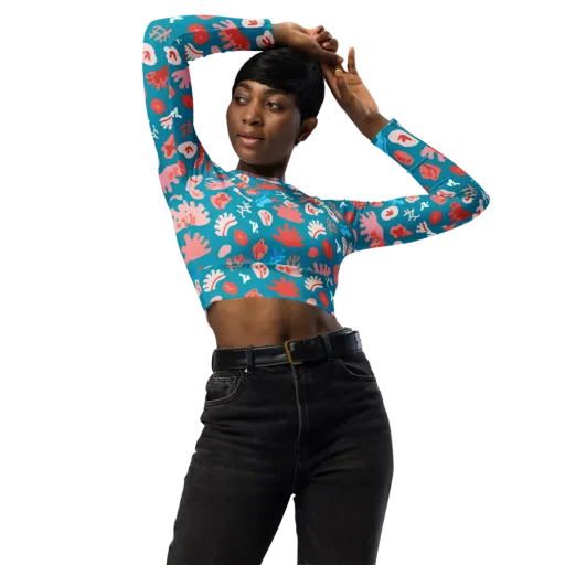 Teal Tidepool on a Long Sleeve Crop Top