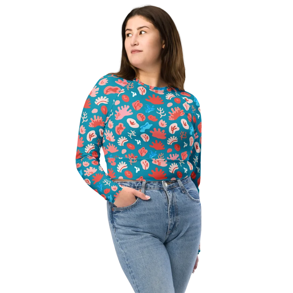 Teal Tidepool on Long Sleeve Crop Top — Front