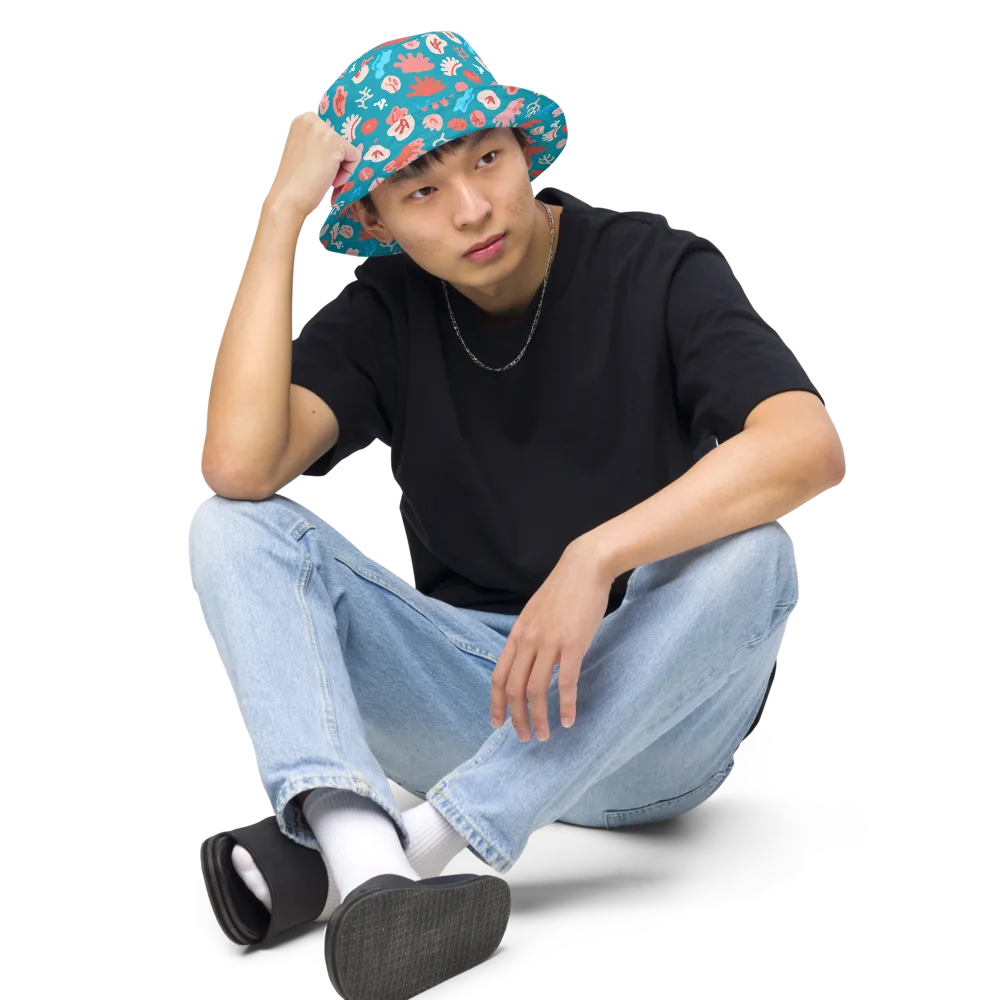 Teal Tidepool on Reversible Bucket Hat — Front 2 Inside
