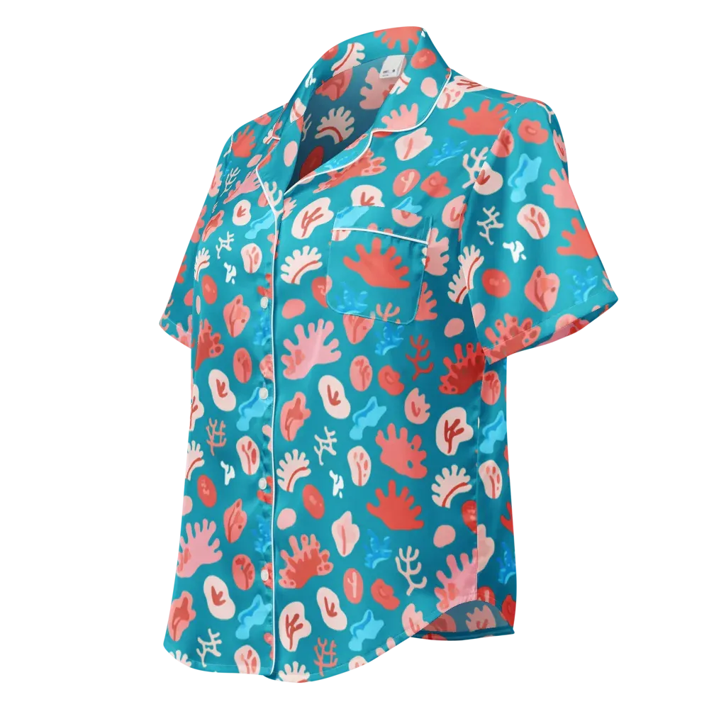Teal Tidepool on Women's Short Sleeve Pajama Top — Left Front