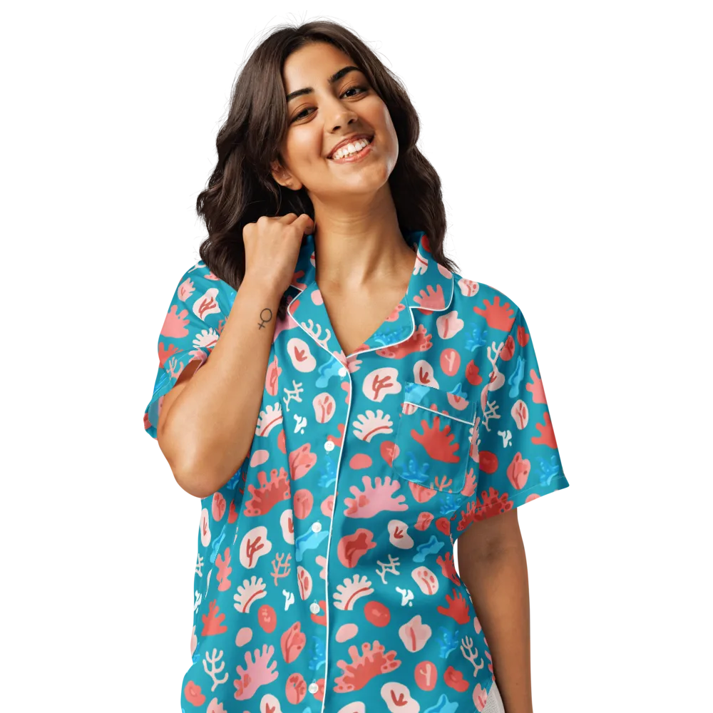 Teal Tidepool on Women's Short Sleeve Pajama Top — Front