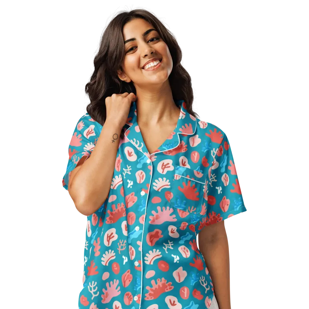 Teal Tidepool on Women's Short Sleeve Pajama Top — Front