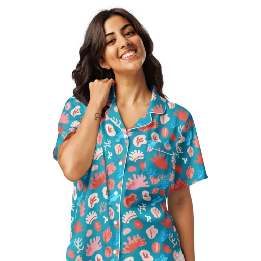 Teal Tidepool on a Women's Short Sleeve Pajama Top