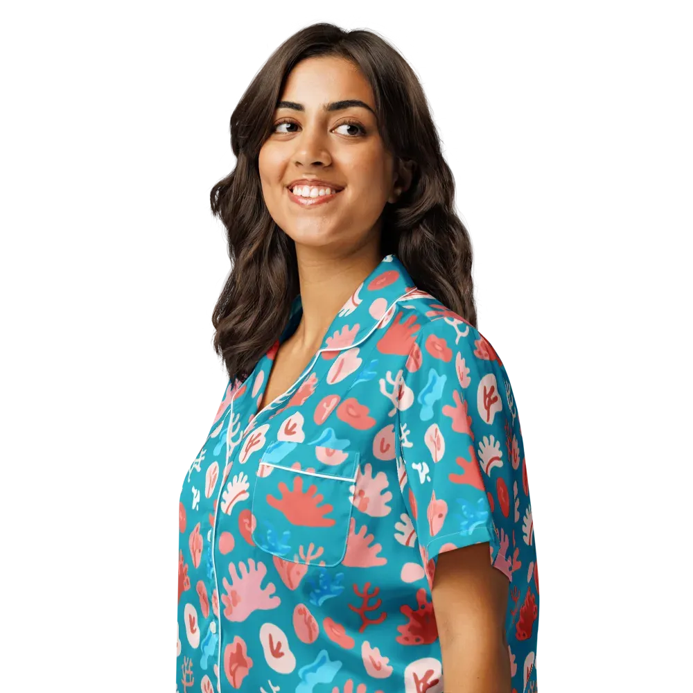 Teal Tidepool on Women's Short Sleeve Pajama Top — Left Front