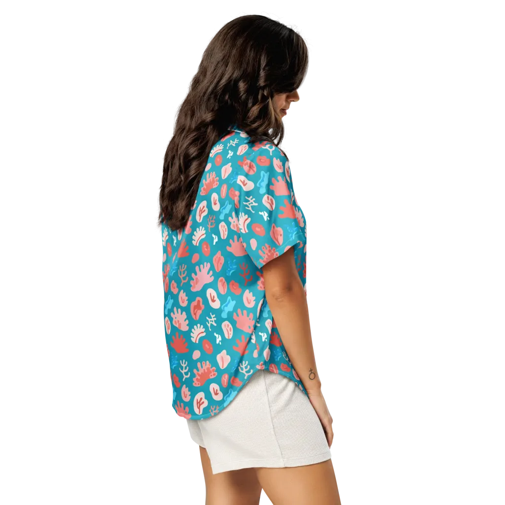 Teal Tidepool on Women's Short Sleeve Pajama Top — Right Back