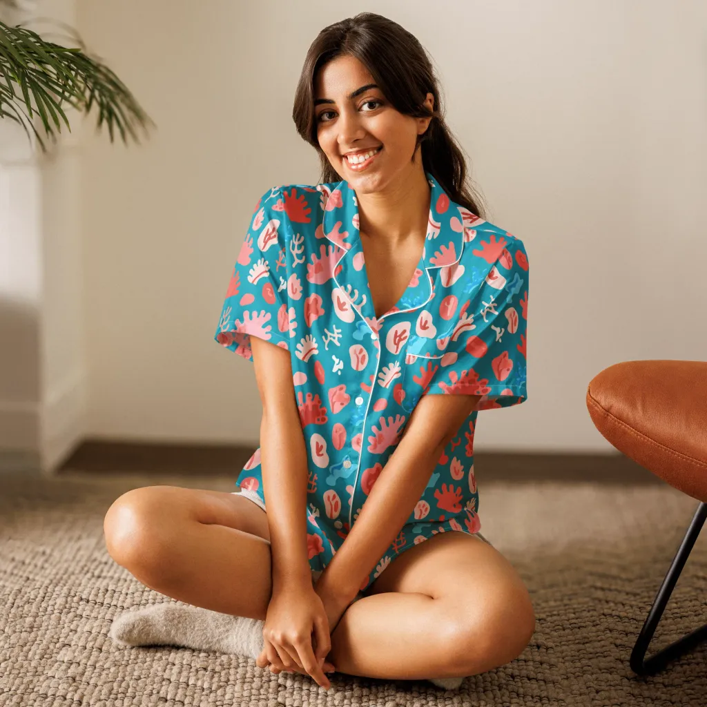 Teal Tidepool on Women's Short Sleeve Pajama Top — Front