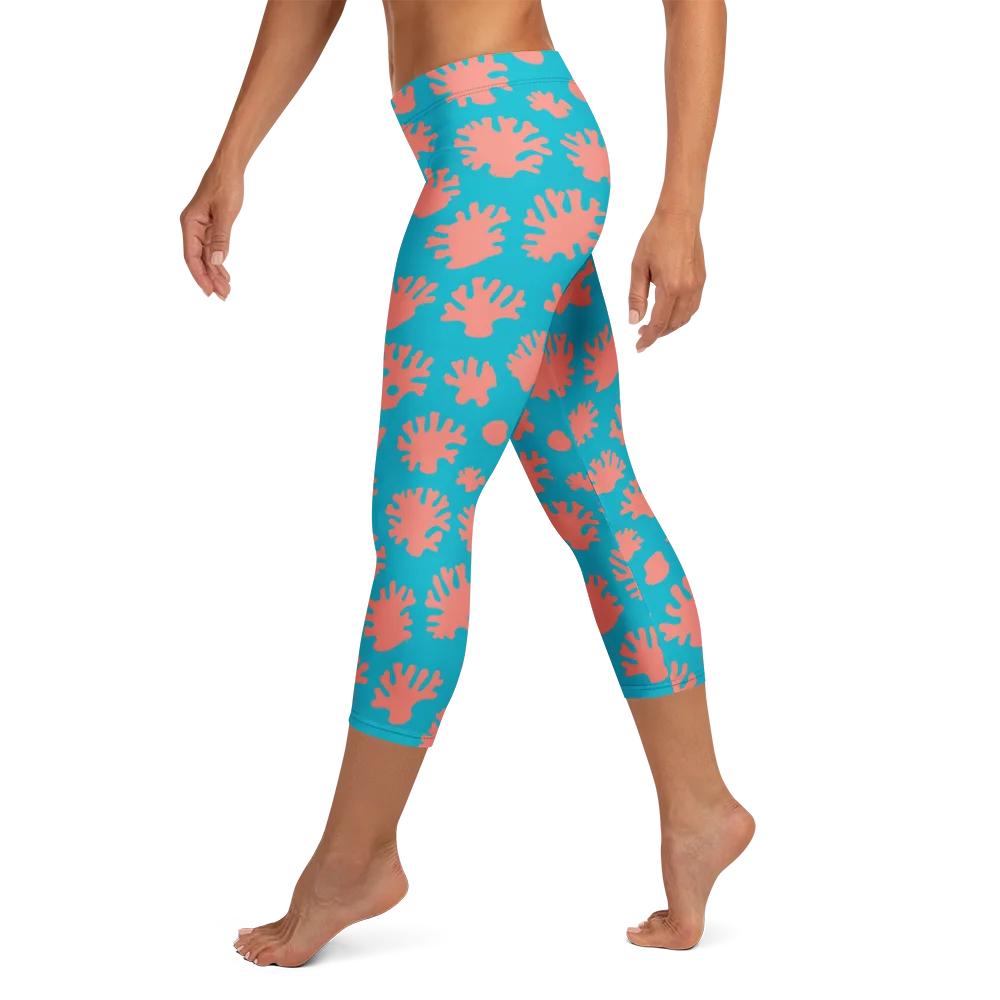 Coral Pop on Capri Leggings — Left