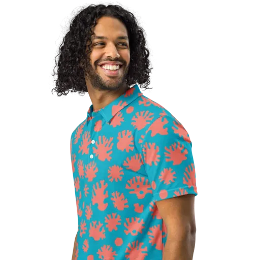 Coral Pop on a Men's Slim Fit Polo Shirt