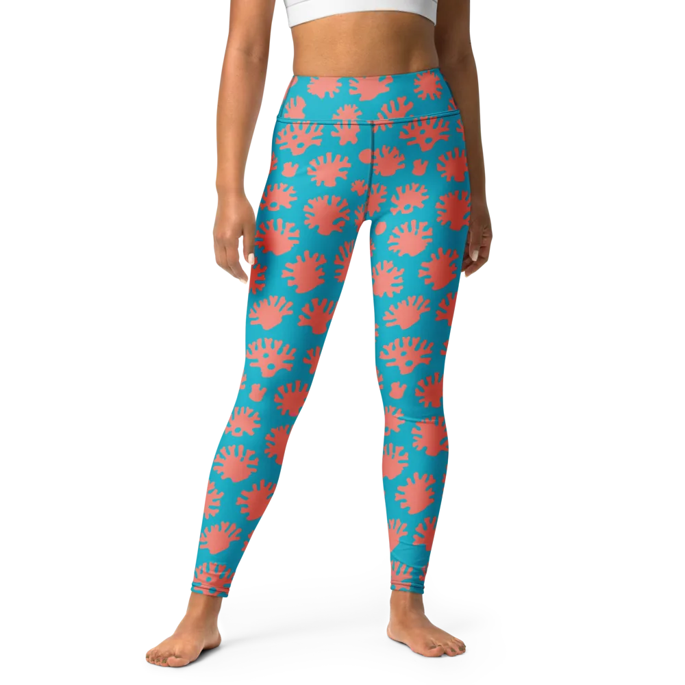 Coral Pop on Yoga Leggings — Front