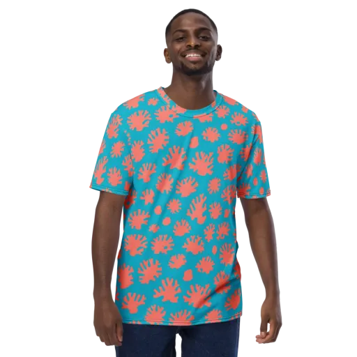 Coral Pop on a Men's Crew Neck T-Shirt