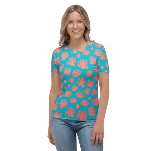 Coral Pop on a Women's Crew Neck T-Shirt