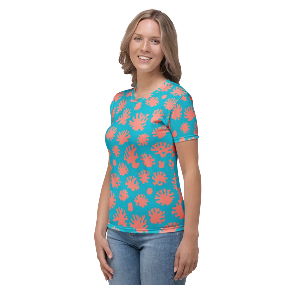 Coral Pop on Women's Crew Neck T-Shirt — Left
