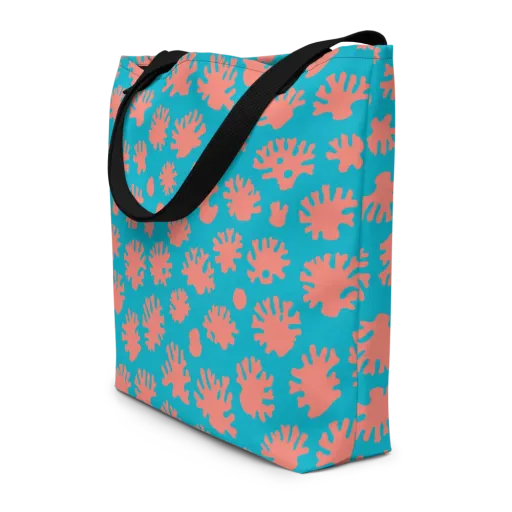 Coral Pop on a Large Tote Bag W/ Pocket