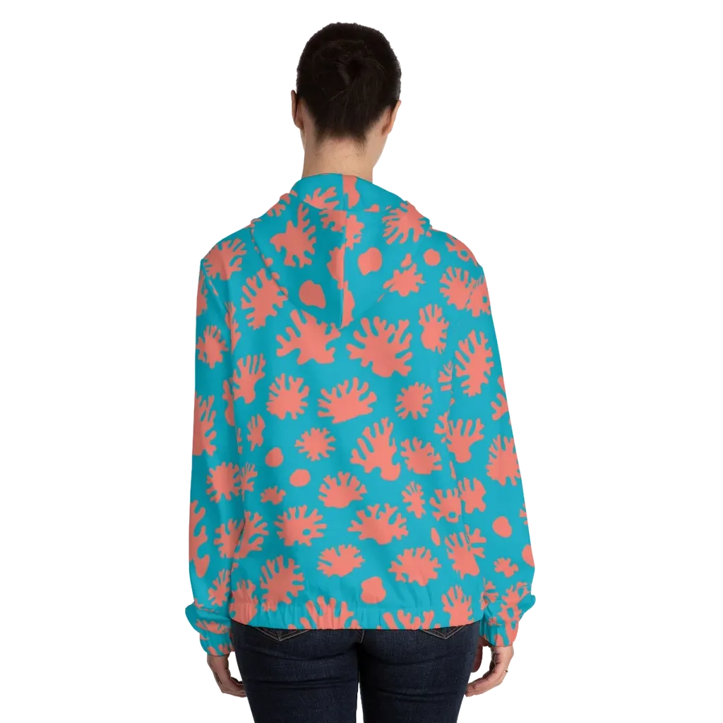 Coral Pop on Women's Full-Zip Hoodie — Back On Person