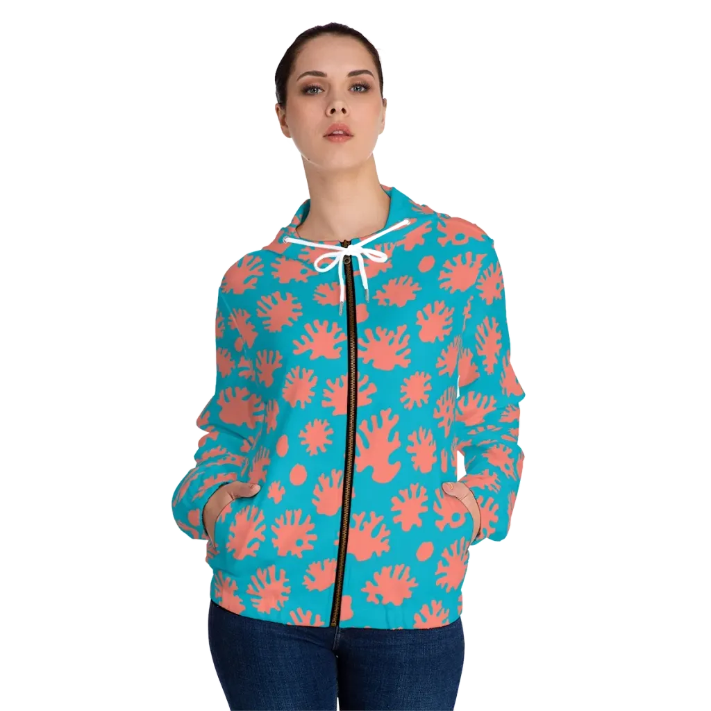 Coral Pop on Women's Full-Zip Hoodie — Front On Person