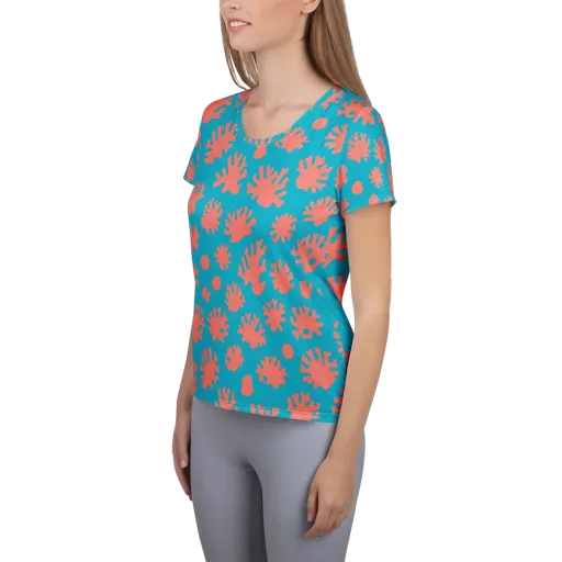 Coral Pop on a Women's Athletic T-Shirt