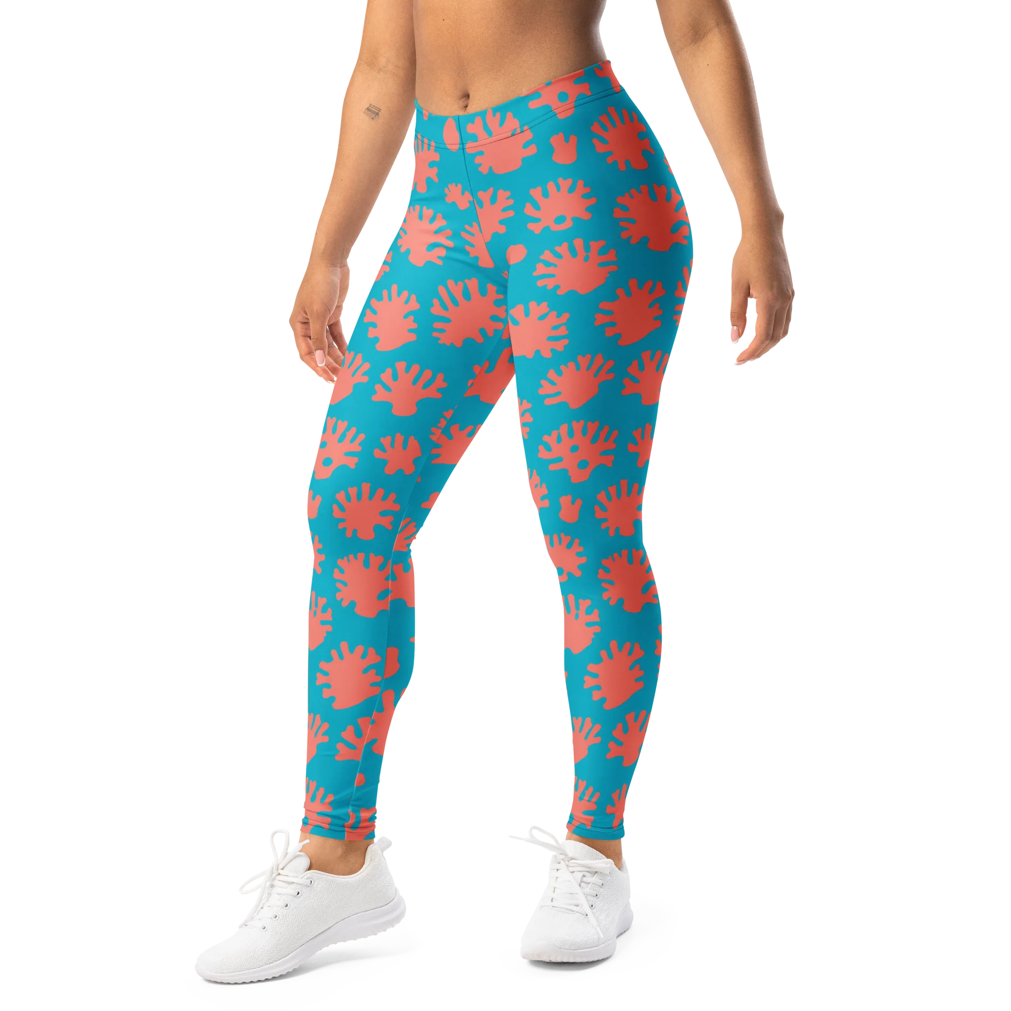 Coral Pop on Leggings — Left Front