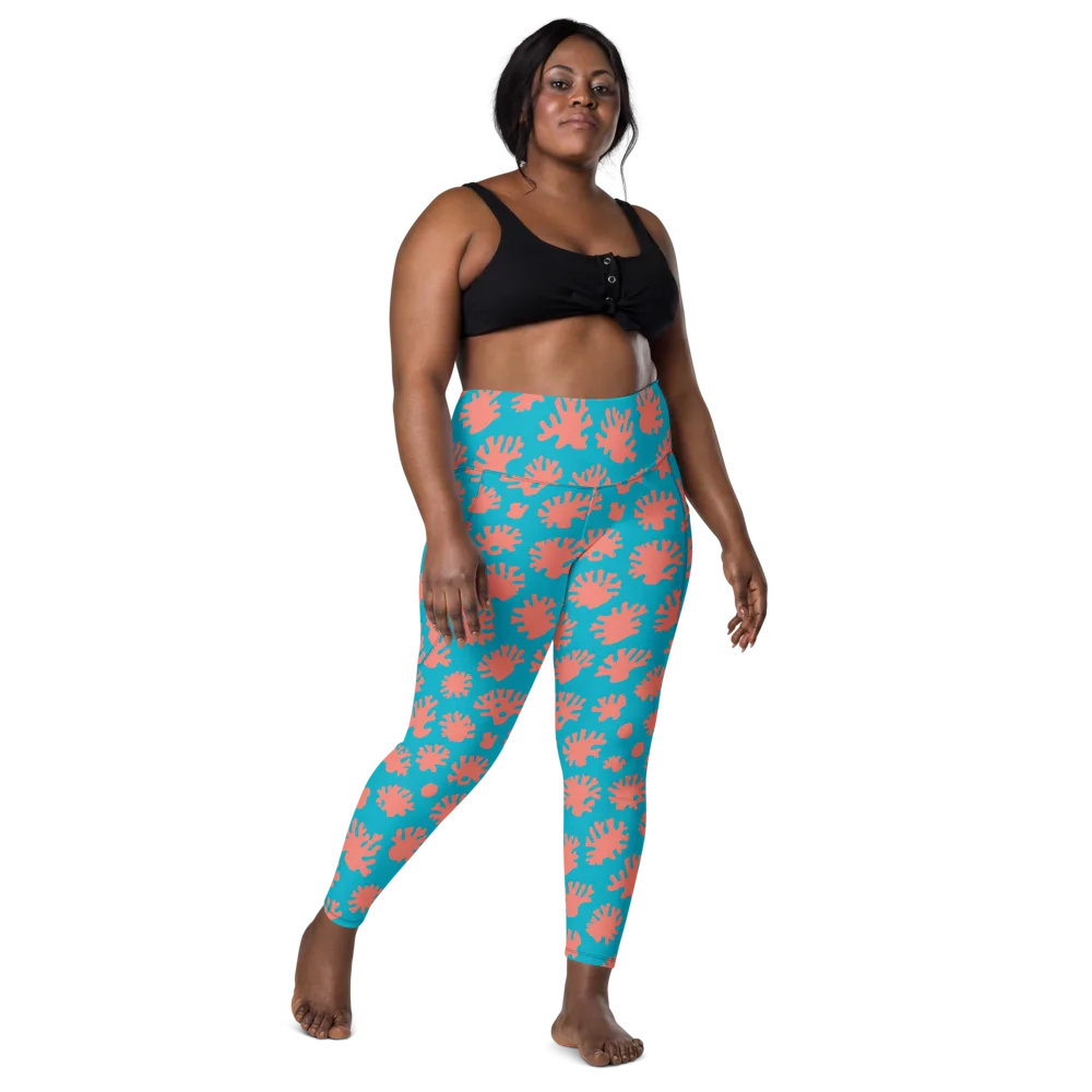 Coral Pop on Leggings with Pockets — Front