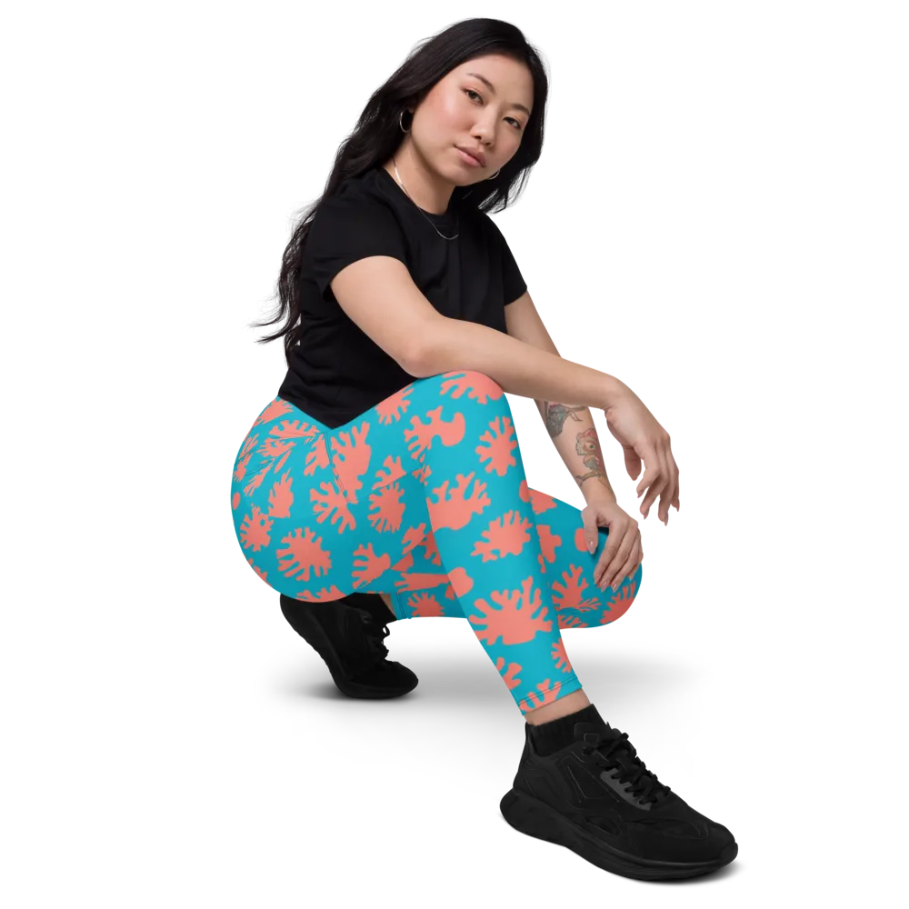 Coral Pop on Leggings with Pockets — Right Front