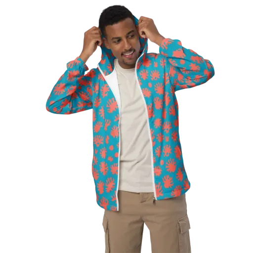 Coral Pop on a Men's Windbreaker