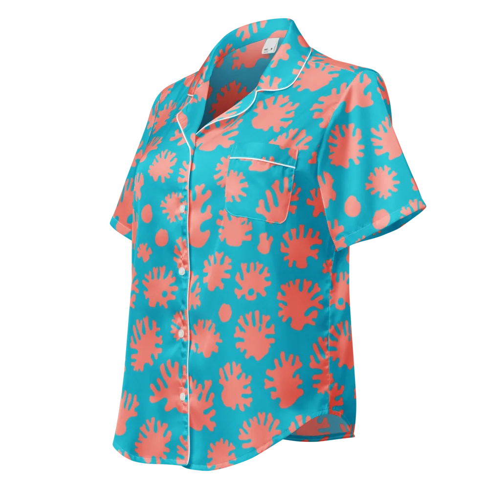 Coral Pop on Women's Short Sleeve Pajama Top — Left Front