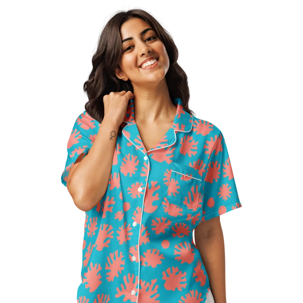 Coral Pop on Women's Short Sleeve Pajama Top — Front