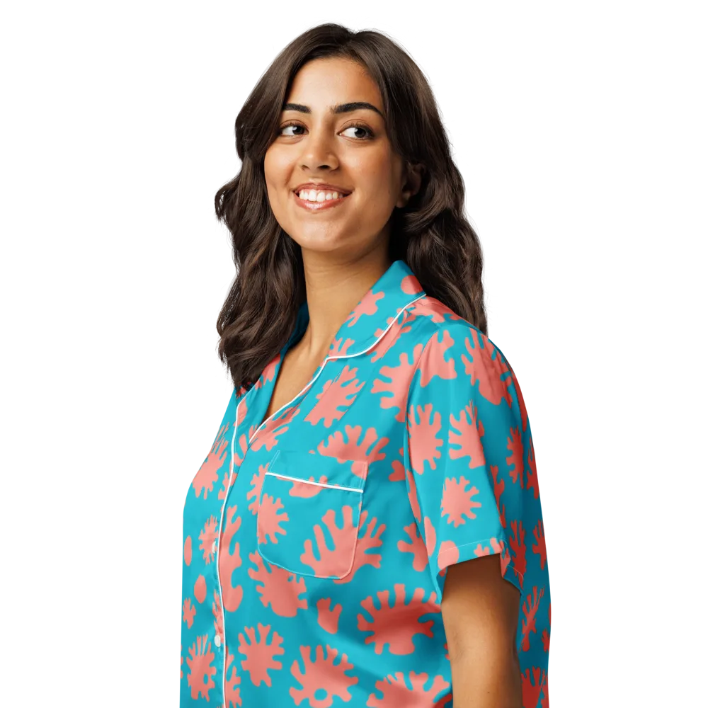 Coral Pop on Women's Short Sleeve Pajama Top — Left Front