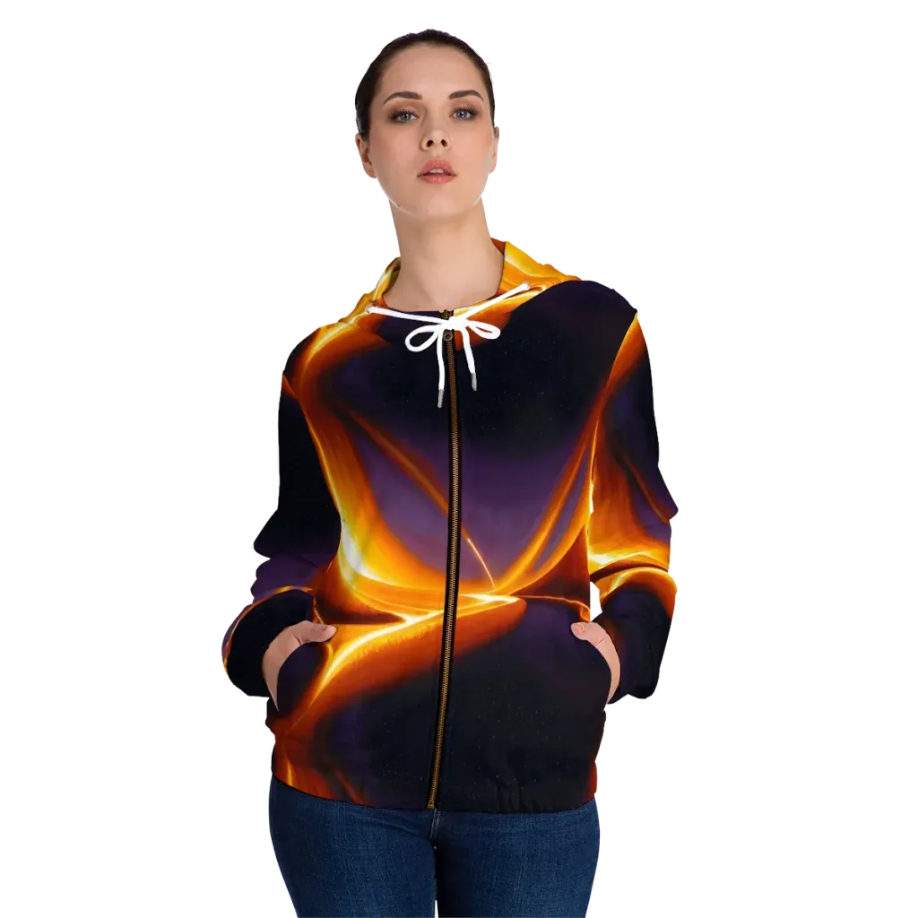 Molten Eclipse on Women's Full-Zip Hoodie — Front On Person